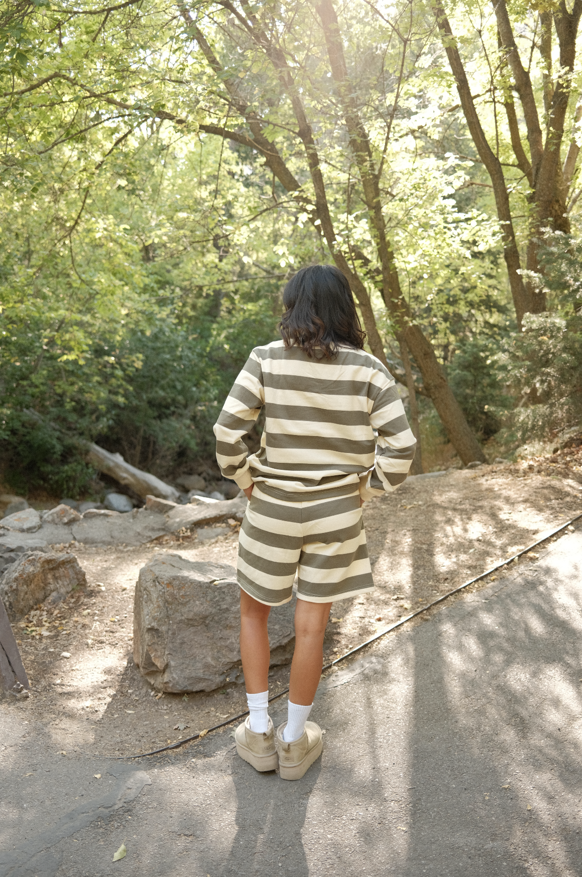 Olive Green Striped Shorts