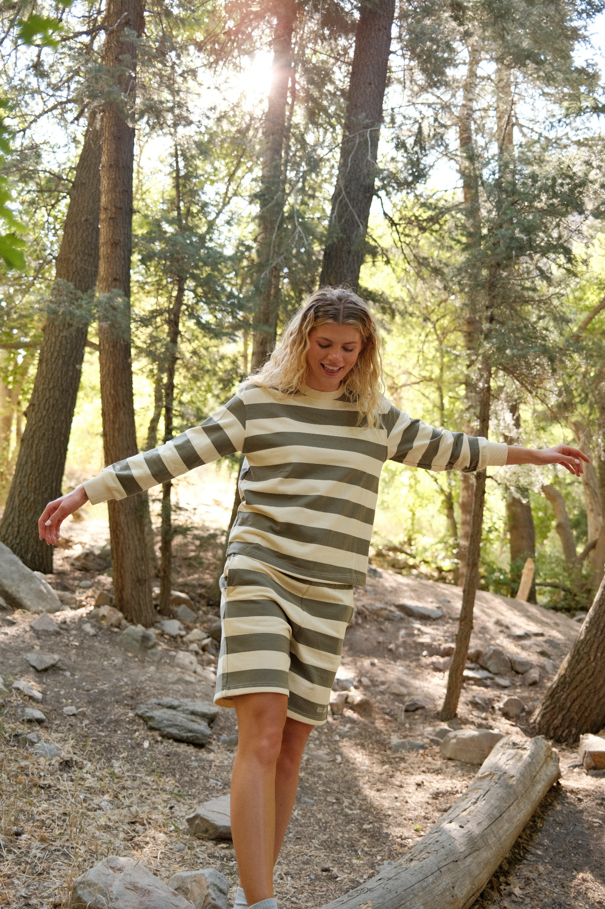 Olive Green Striped Crewneck